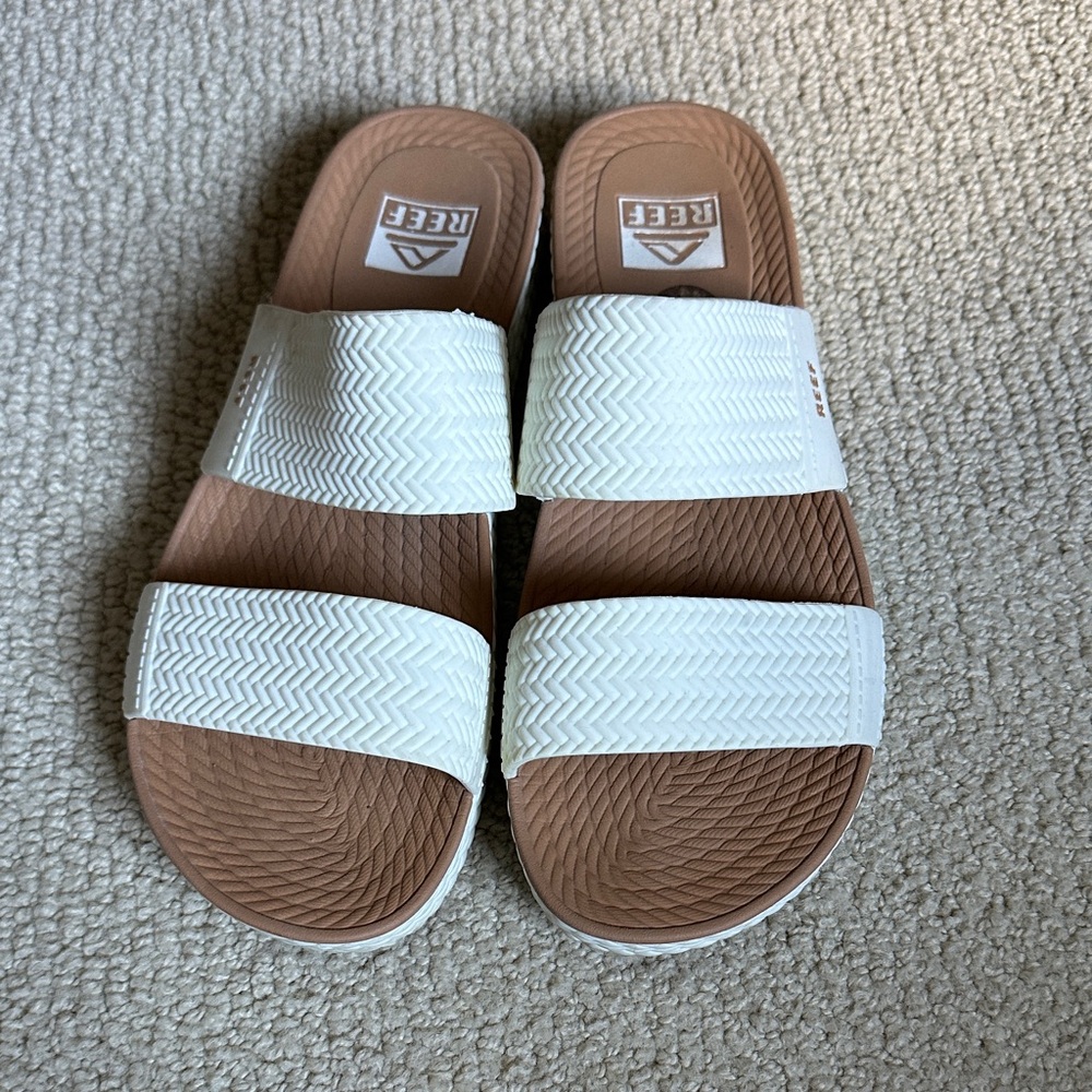 Reef White and Brown Slide Sandals
